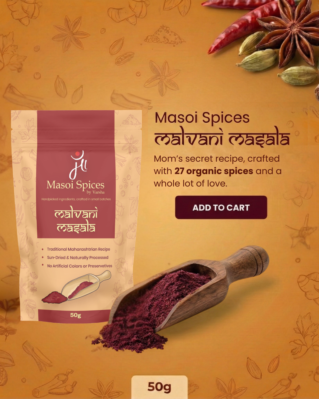 Masoi Maharashtrian Spice Combo | Kolhapuri, Malvani & Misal Masala | 3*50 g Masala Pack