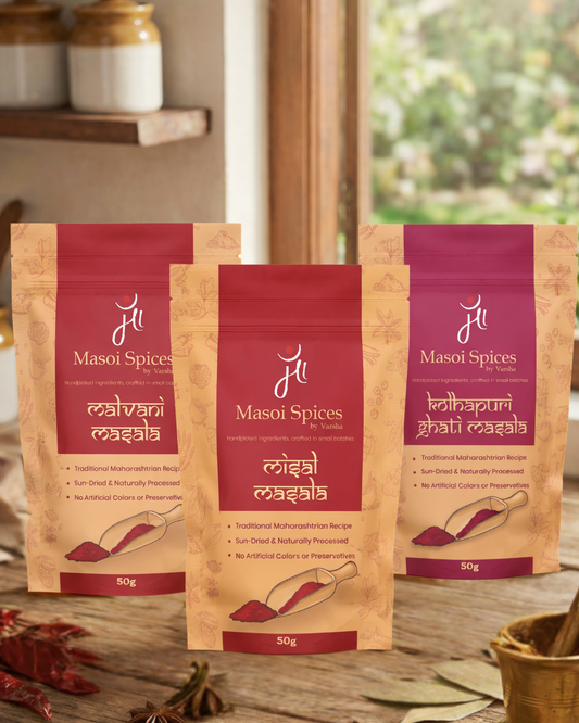 Masoi Maharashtrian Spice Combo | Kolhapuri, Malvani & Misal Masala | 3*50 g Masala Pack